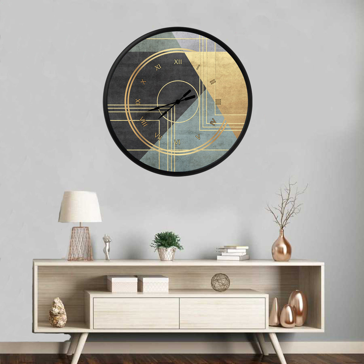 art deko tarzı geometrik desen, MDF duvar saati