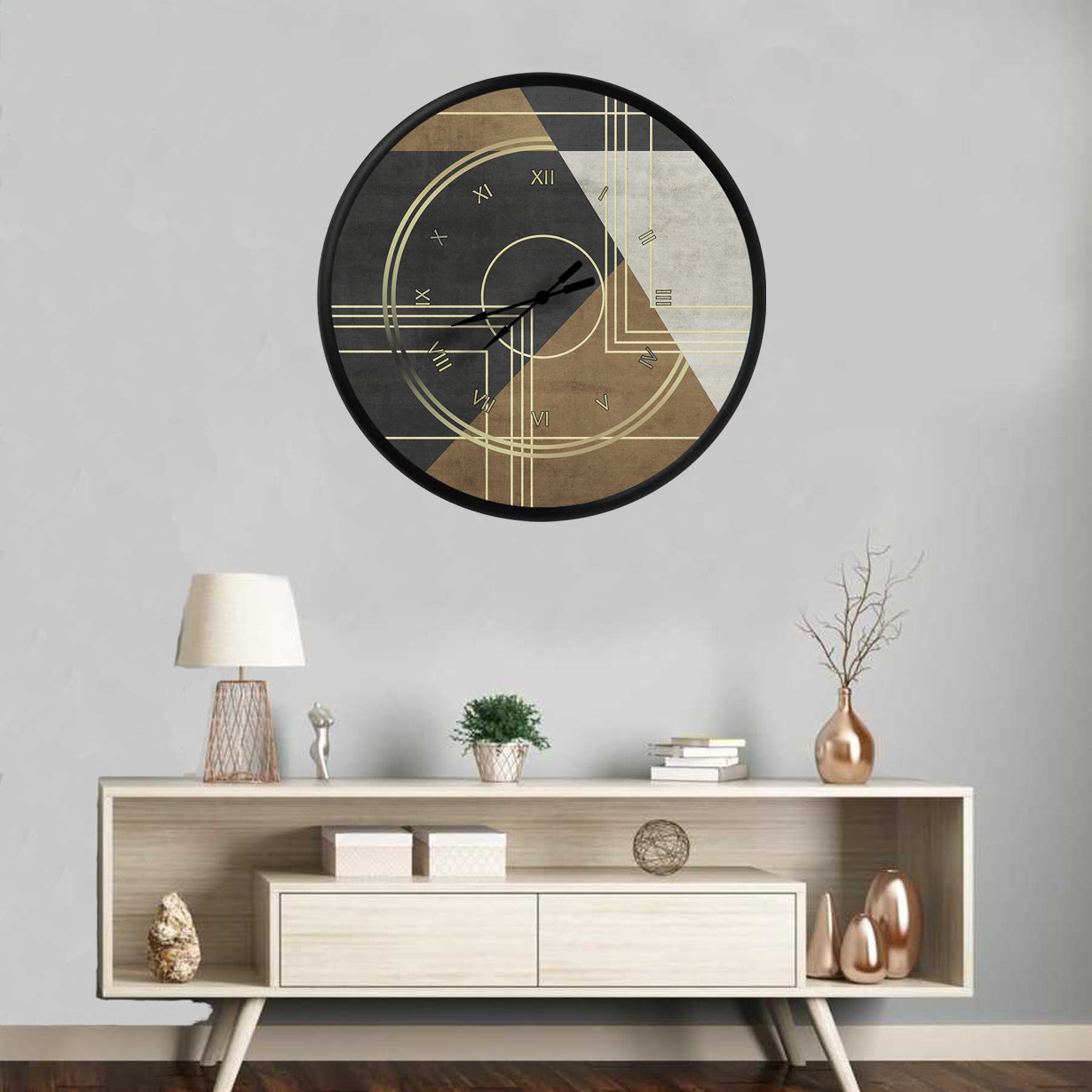 art deko geometrik renk blokları, MDF duvar saati