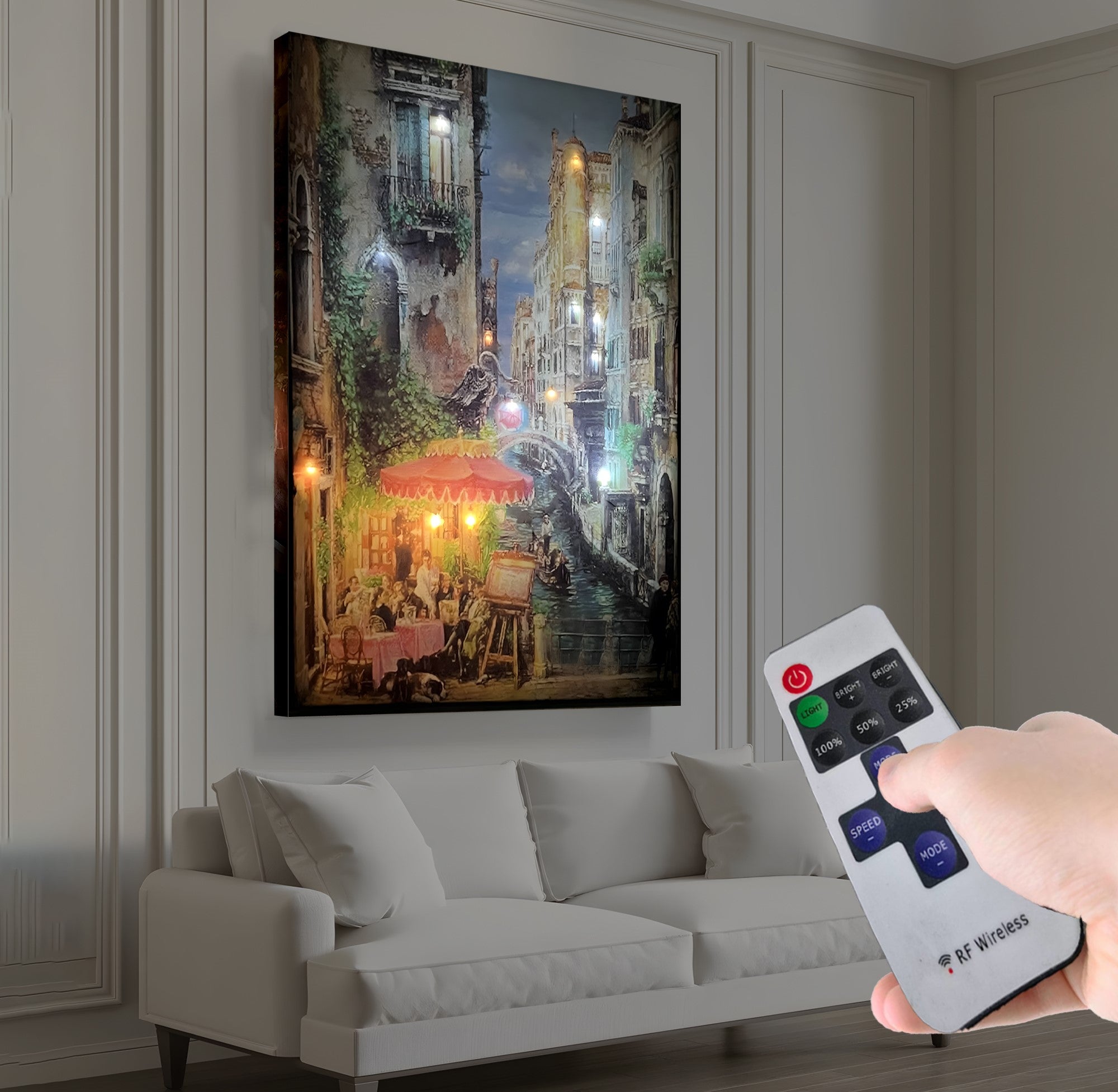 Venedikte Bir Gece – Uzaktan Kumandalı LED Işıklı Kanvas Tablo