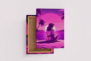 retrowave vogue, pop art, sunshine, sitting on the beach, art, kanvas tablo