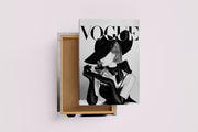 an elegant, mysterious woman in a big hat and gloves on a vogue cover, art, kanvas tablo