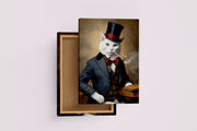 cat in a hat smoking a cigar, smoke, pet, art, kanvas tablo