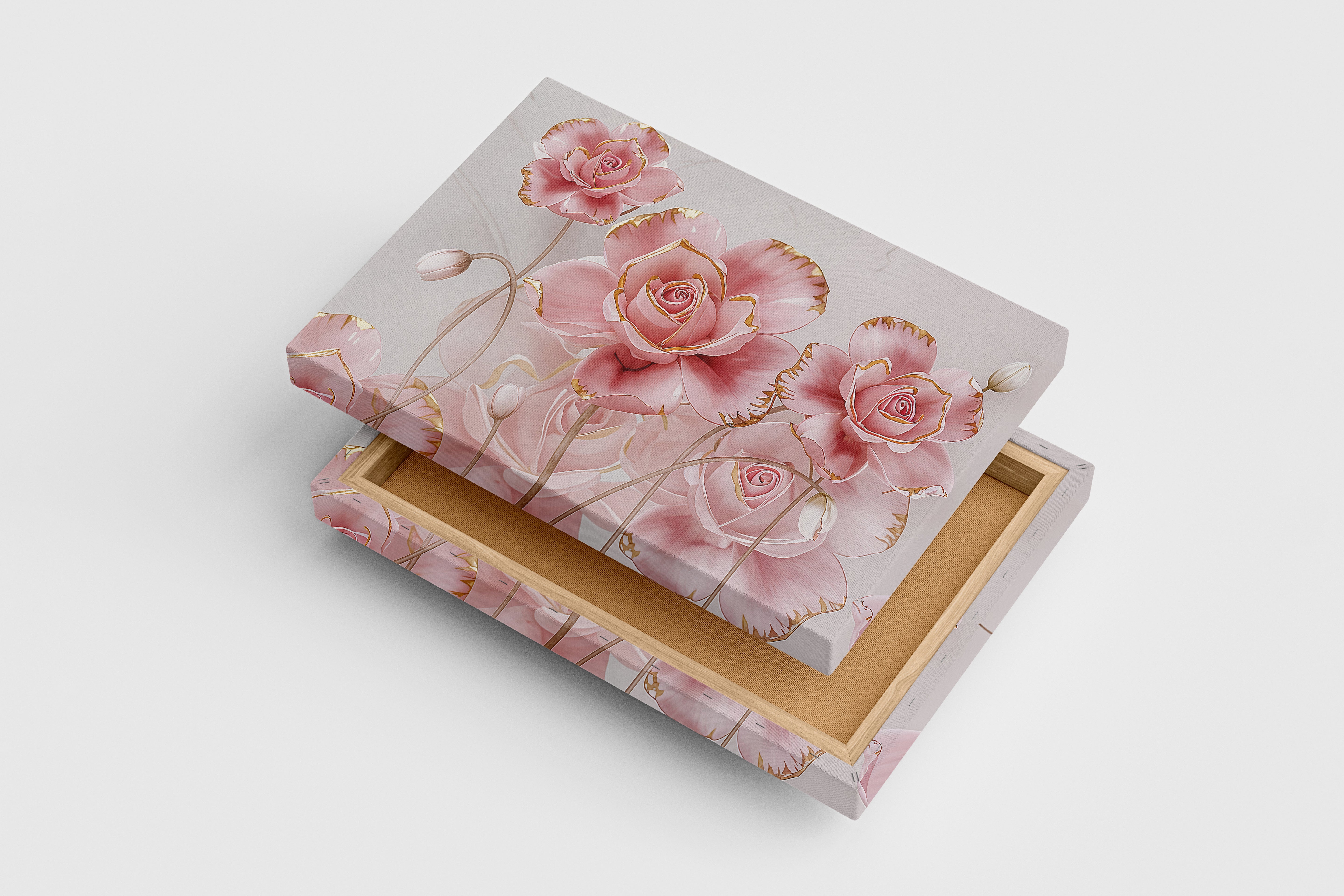 flower motif, pink roses, art, kanvas tablo