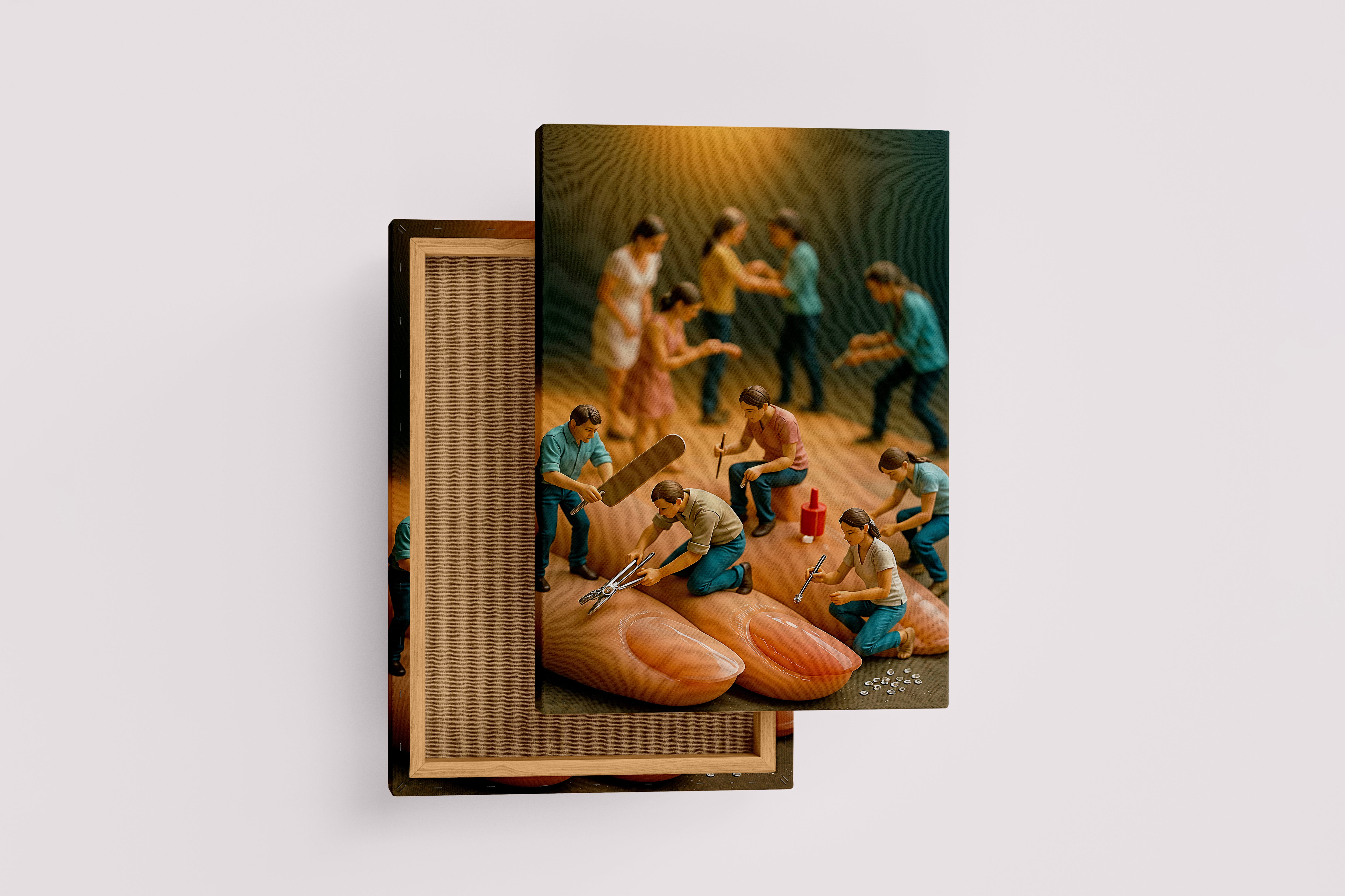 ai creation, miniature nail workers, ai art, art, kanvas tablo