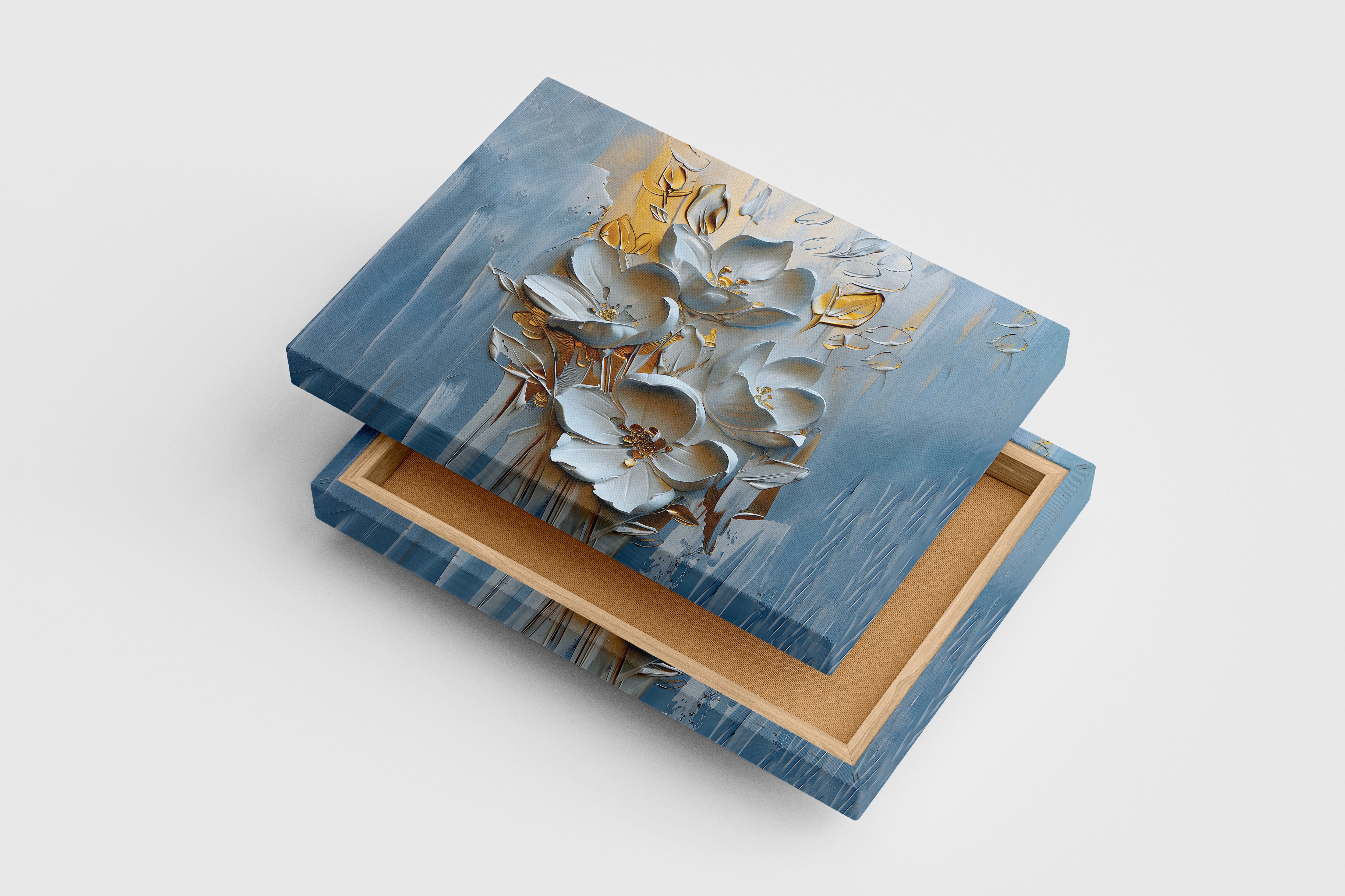 flower motif, white relief with light colors, art, kanvas tablo