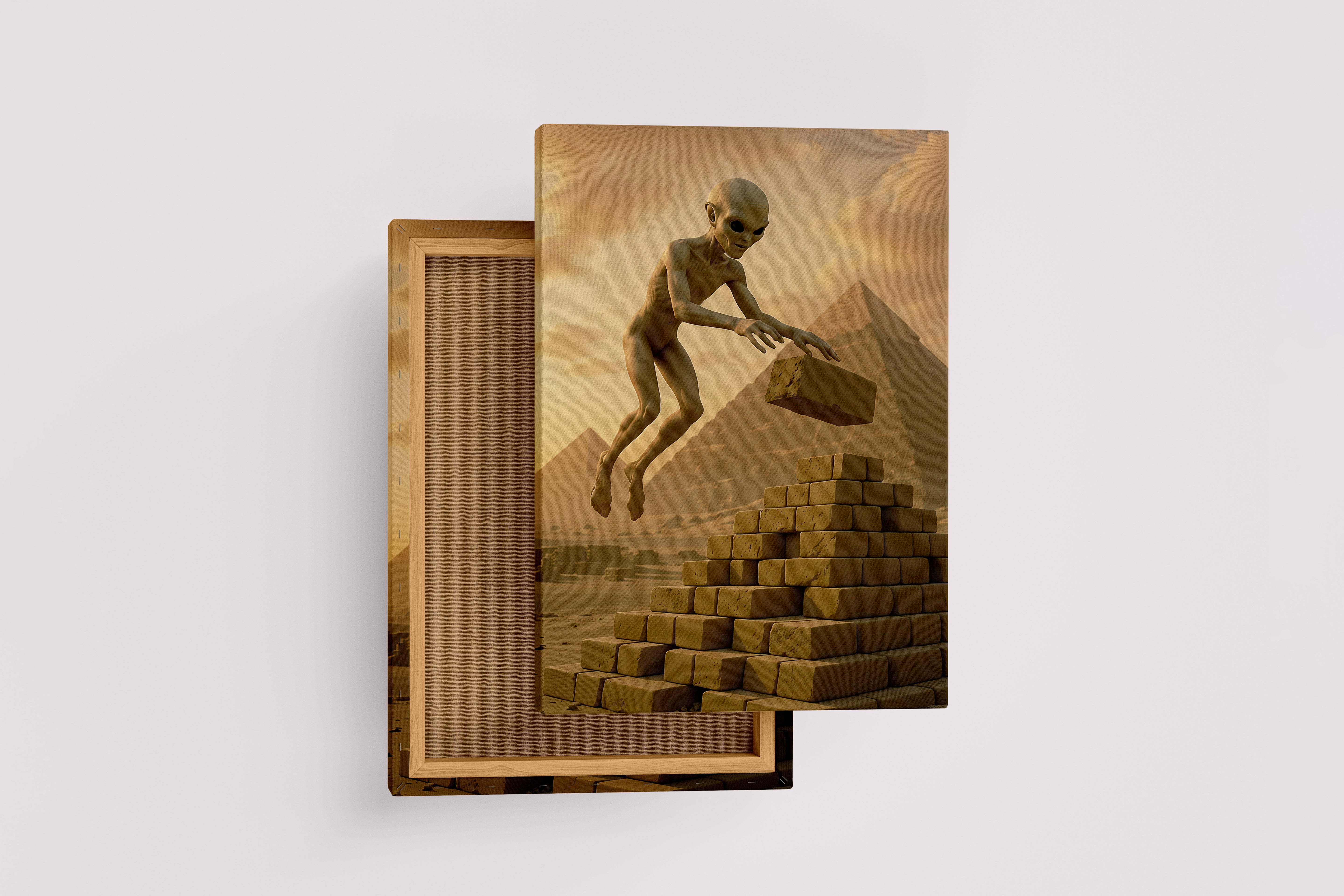 ai creation, aliens building the egyptian pyramids, ai art, art, kanvas tablo