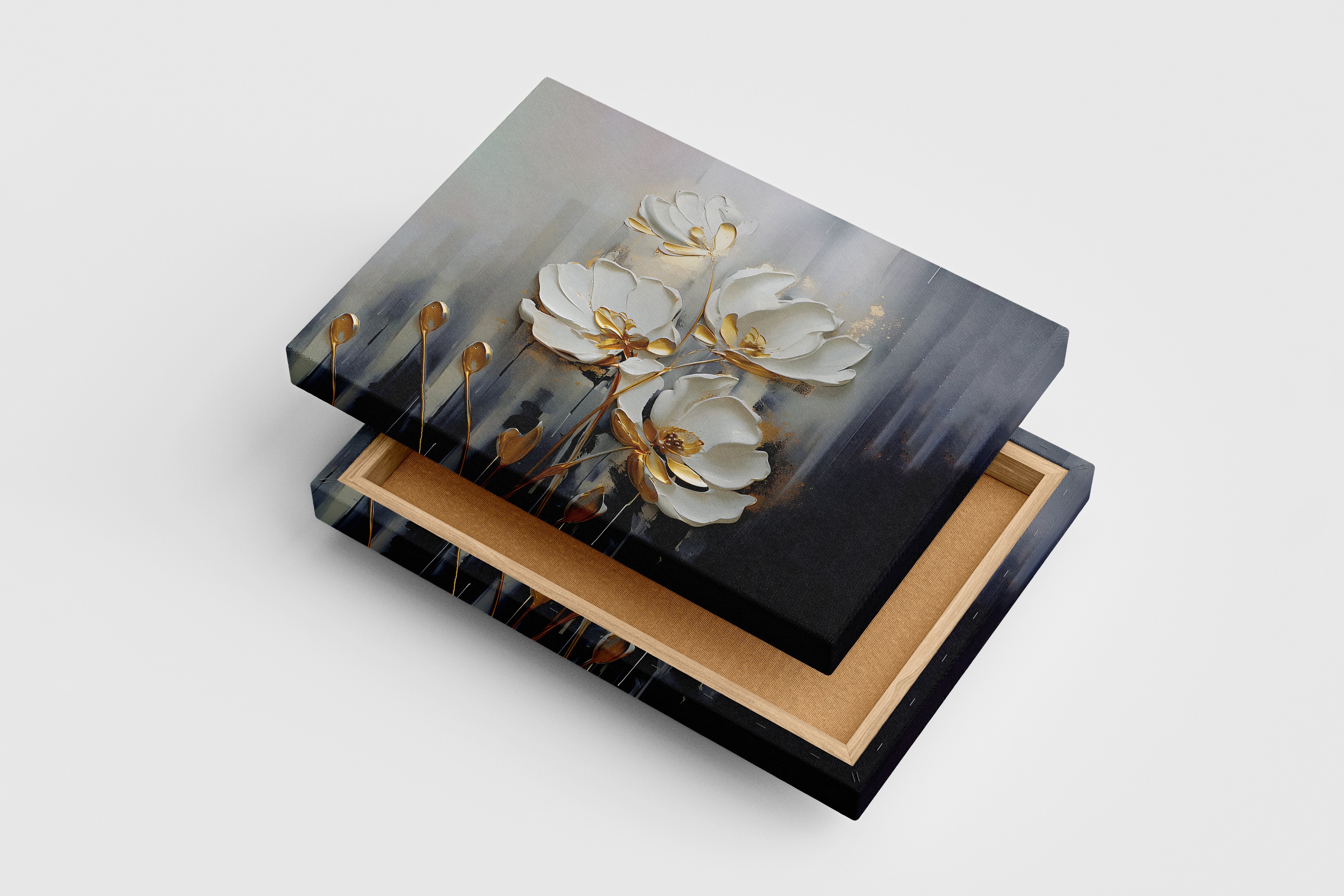 flower motif, white relief, art, kanvas tablo