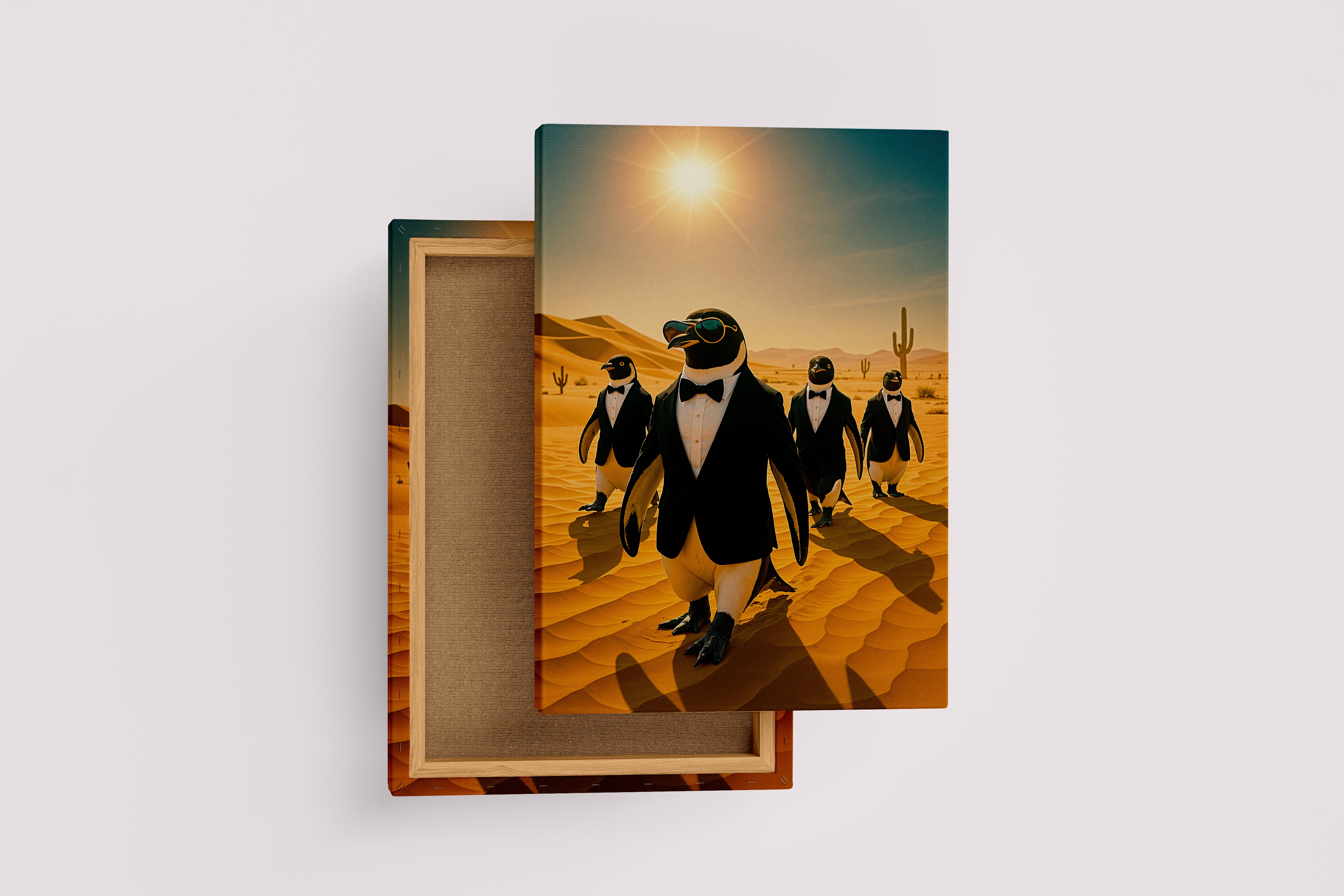 ai creation, penguins in the desert, ai art, art, kanvas tablo