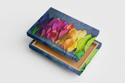 a beautiful rainbow gradient of colorful autumn leaves on a rustic wooden background, art, kanvas tablo
