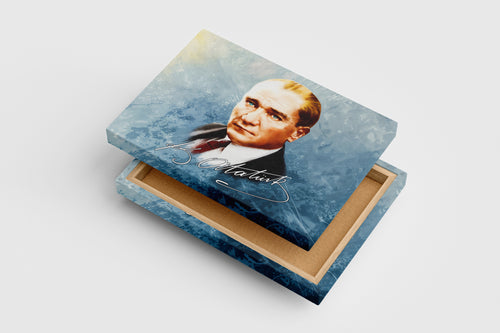 Atatürk portre with his signature model 3, art, kanvas tablo