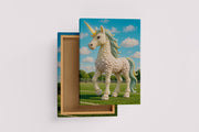 ai creation, white bead motif unicorn, ai art, art, kanvas tablo