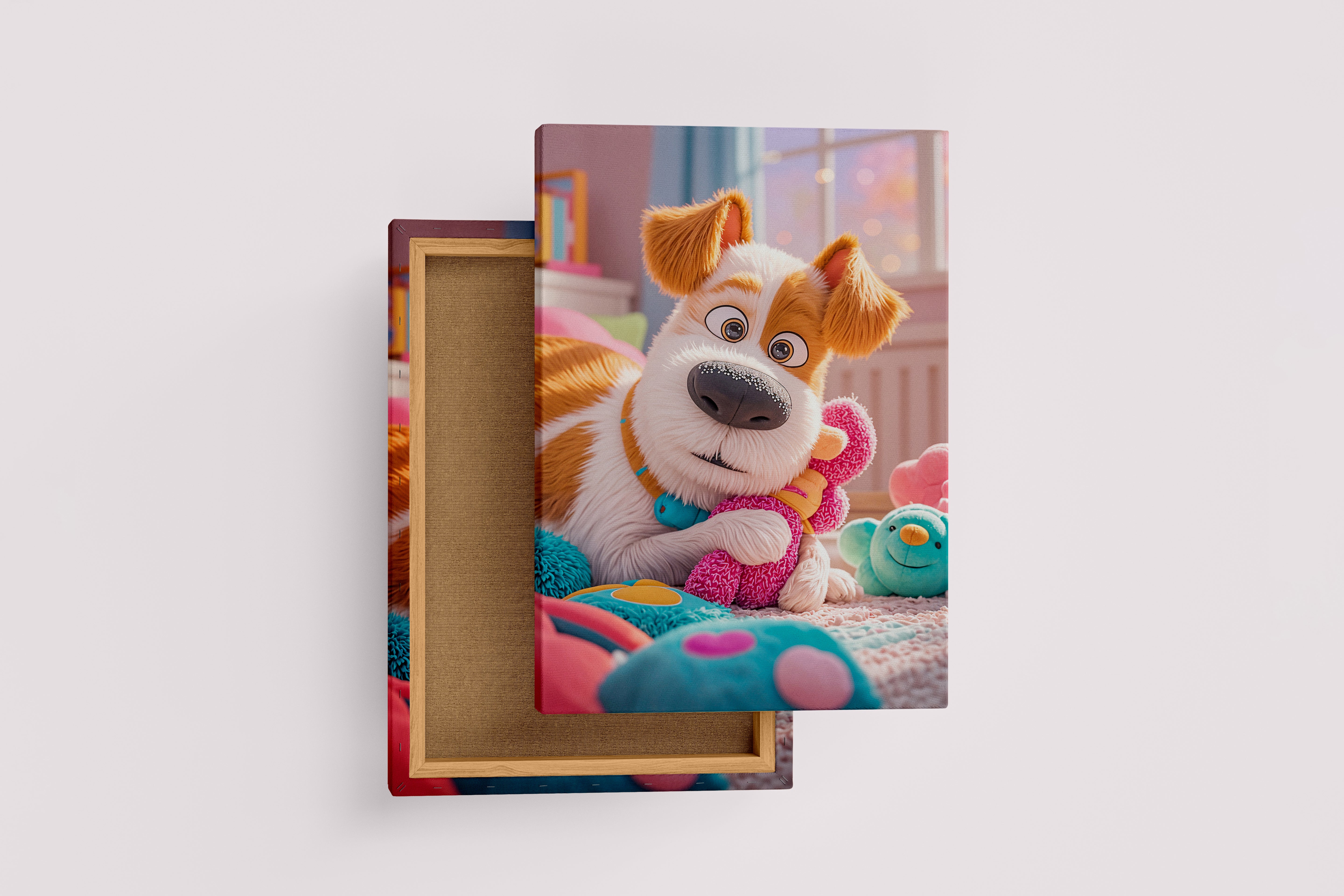 ai creation, confused looking plush dog, ai art, art, kanvas tablo