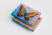 a vibrant, textured palette knife painting of a single colorful butterfly, flower motif, art, kanvas tablo