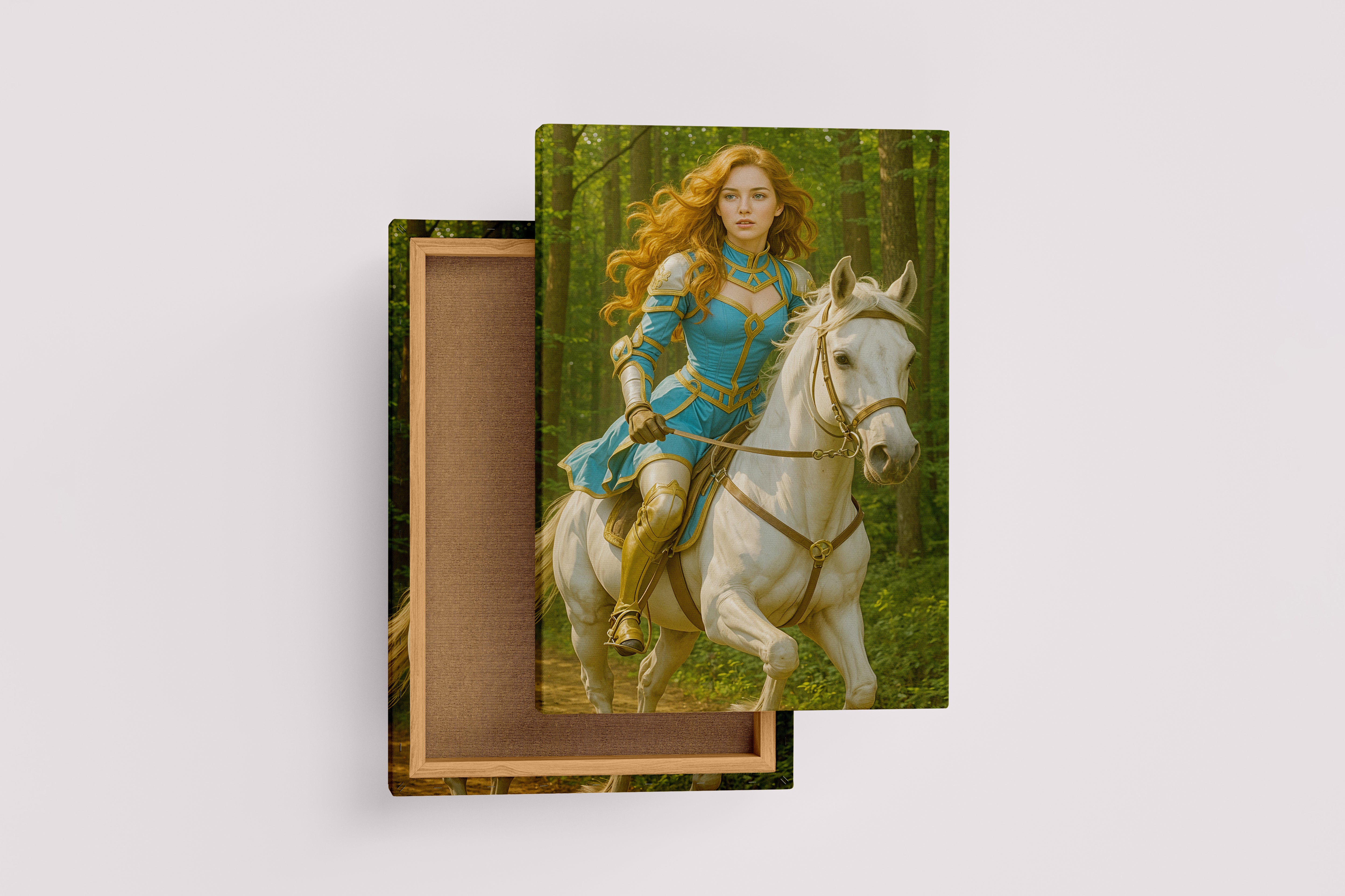 ai creation, horse riding queen forest themed, ai art, art, kanvas tablo