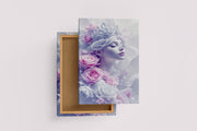 ai creation, a serene queen with a delicate white crown surrounded by pink roses, ai art, art, kanvas tablo