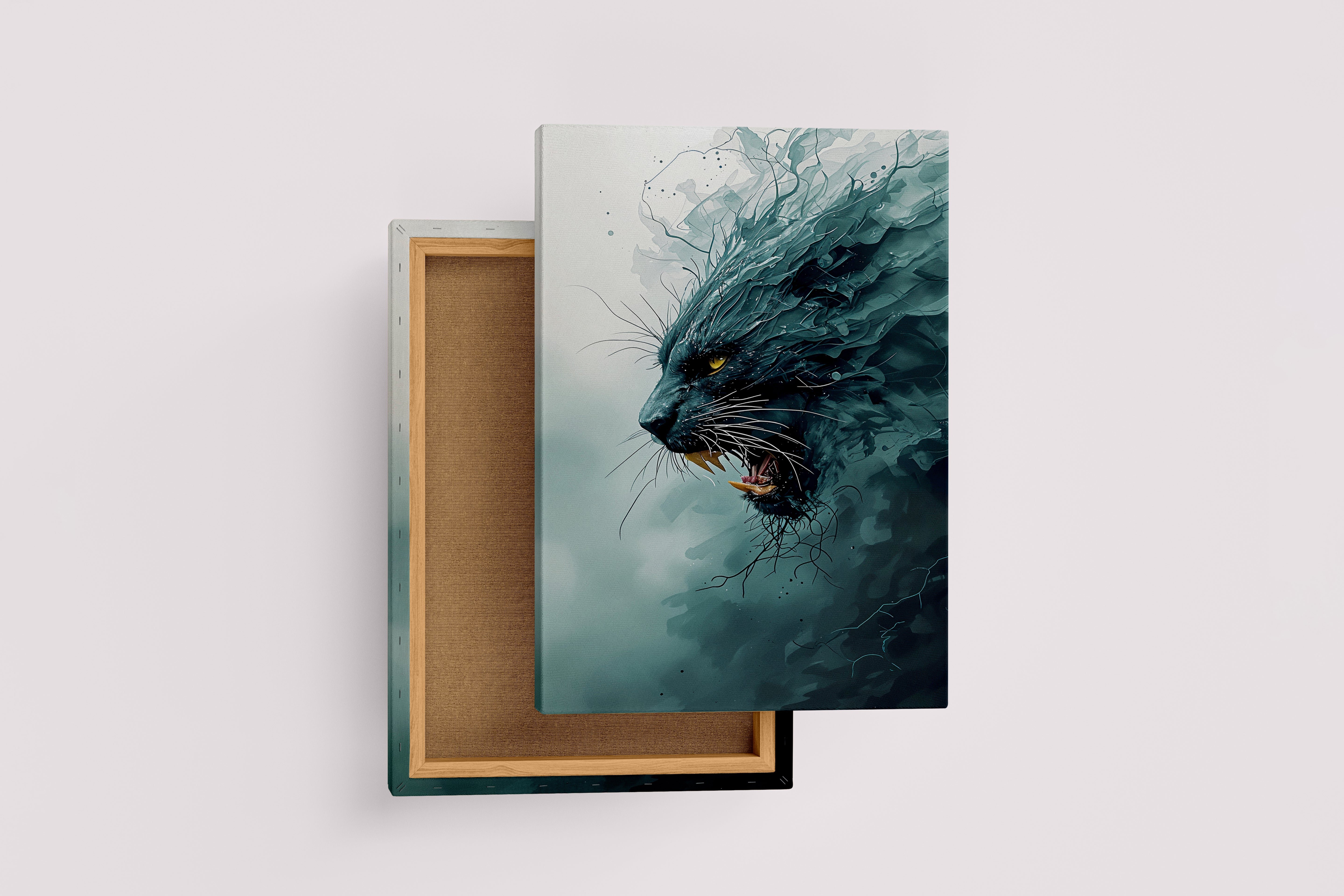 ai creation, black jaguar roaring through the darkness, ai art, art, kanvas tablo