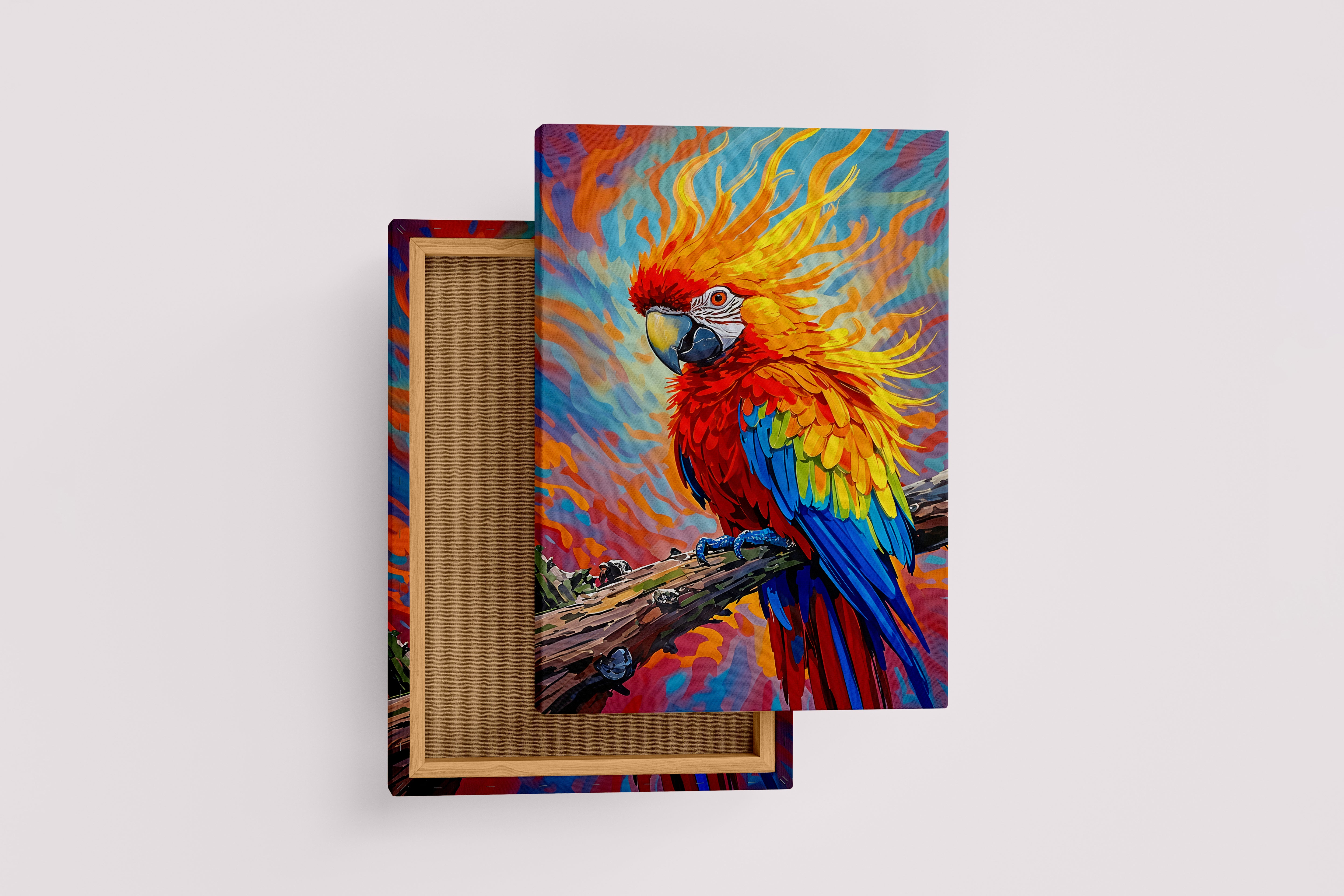 ai creation, rainbow colored oil painted looking parrot, ai art, art, kanvas tablo