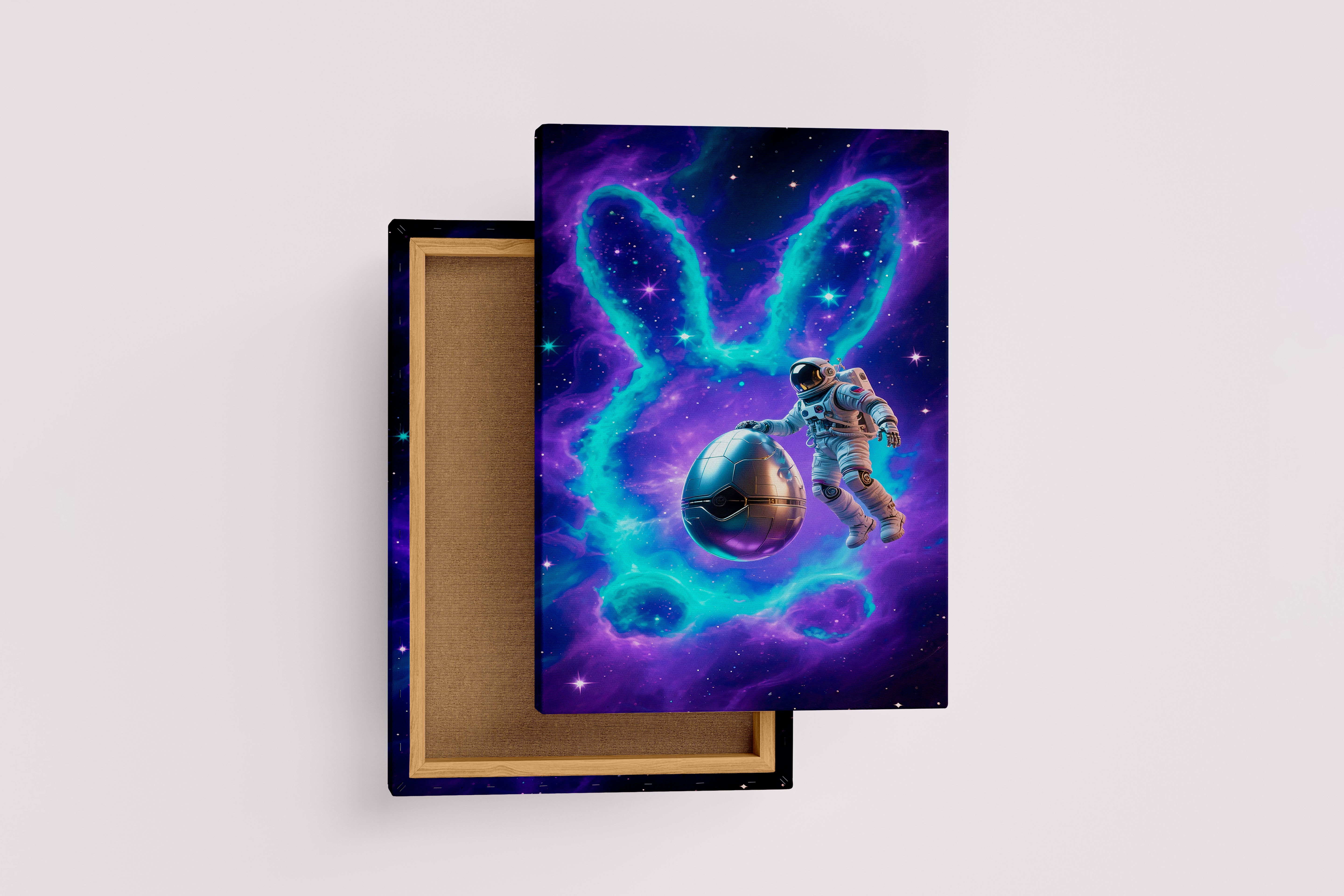 ai creation, rabbit and astronaut in space, ai art, art, kanvas tablo