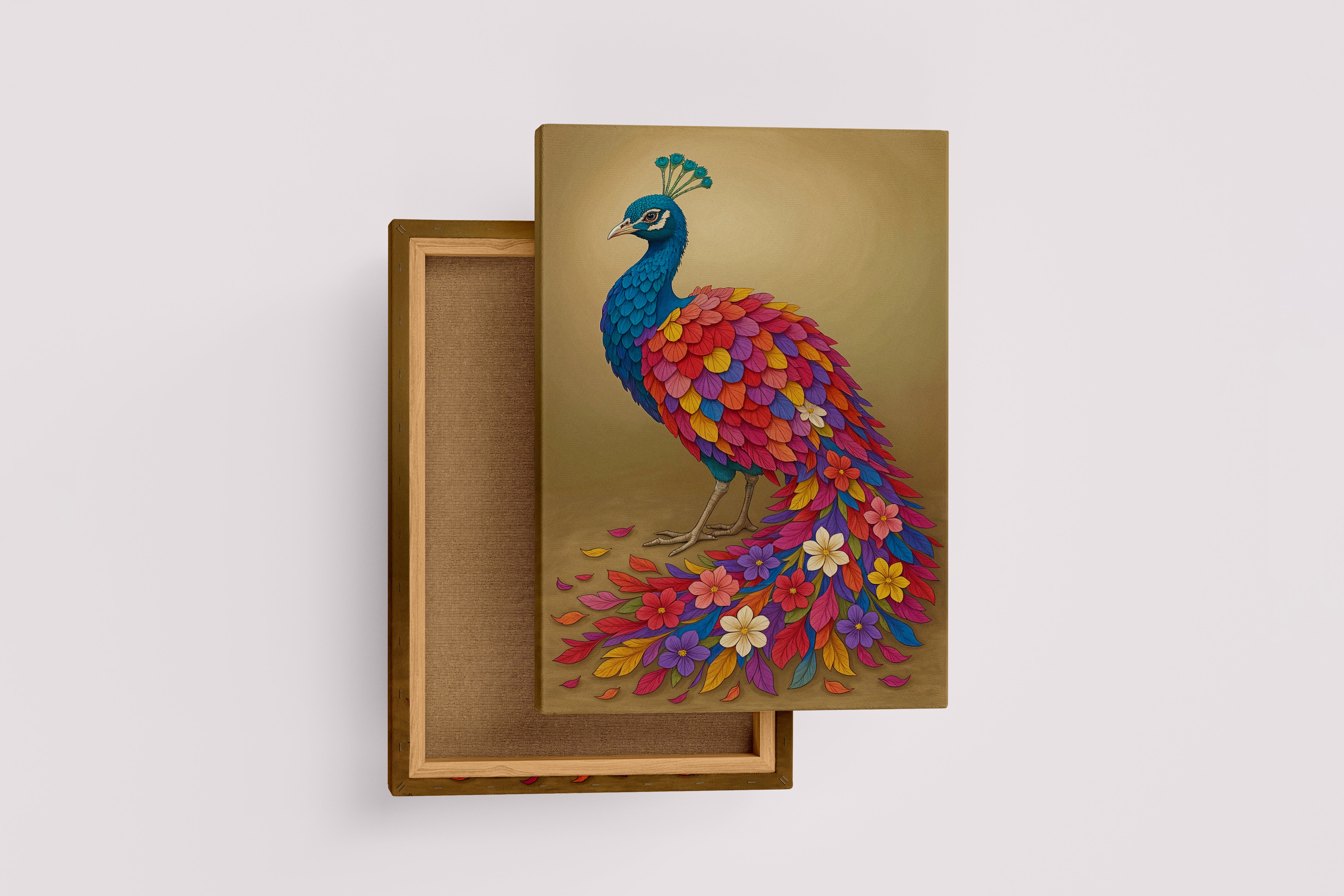 ai creation, colorful peacock adorned with flower motifs, ai art, art, kanvas tablo