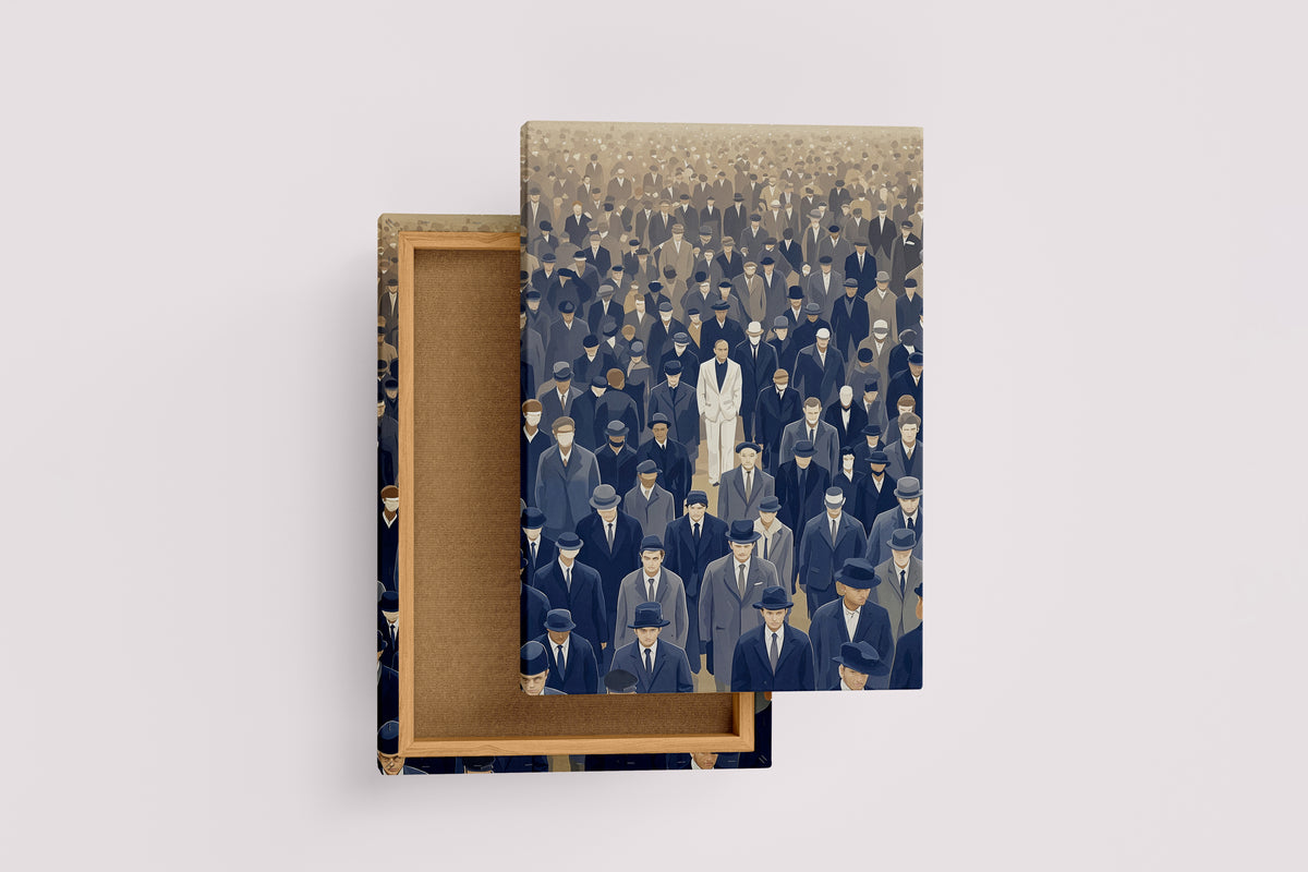 ai creation, the man in the middle of unknown faces, ai art, art, kanvas tablo