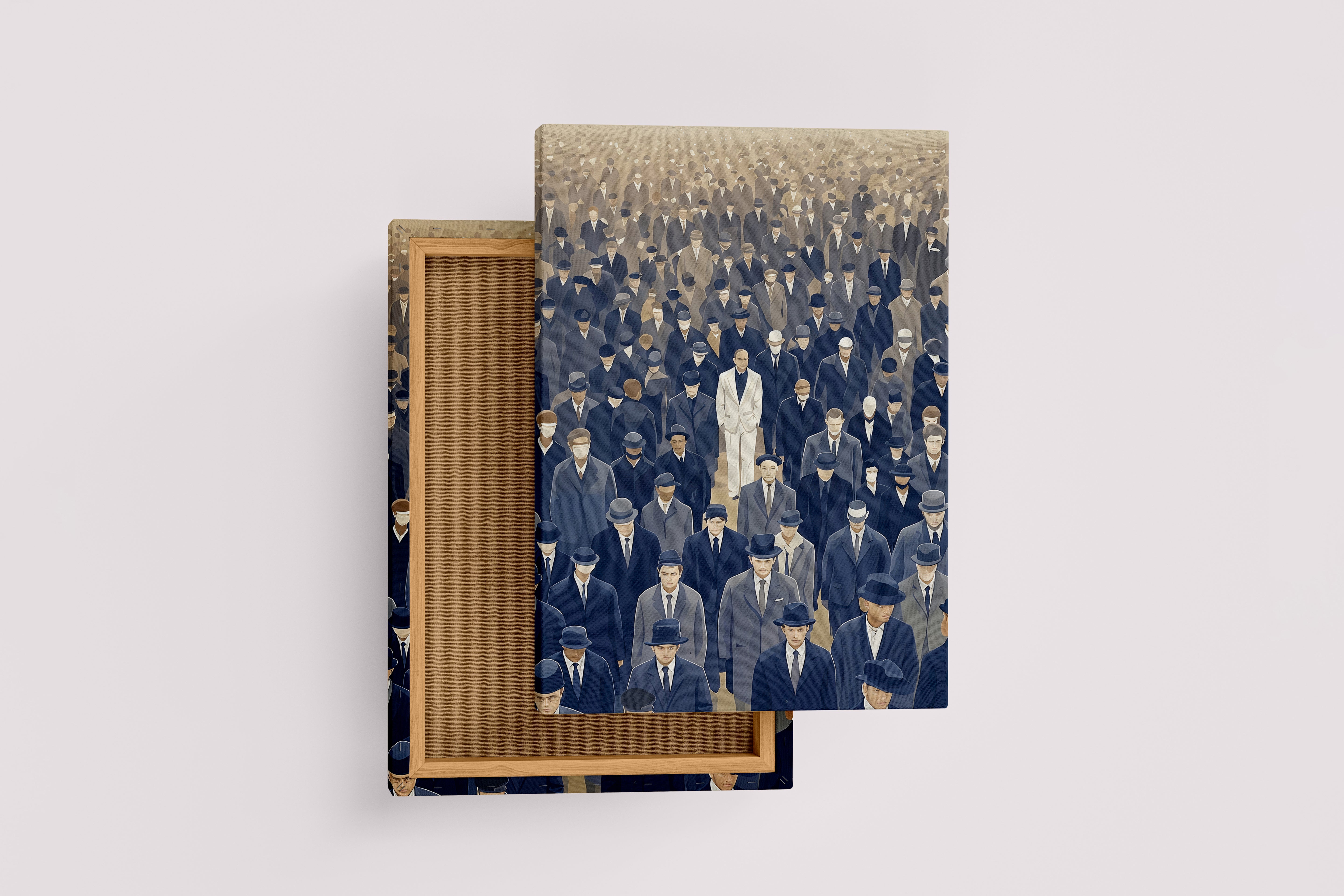 ai creation, the man in the middle of unknown faces, ai art, art, kanvas tablo