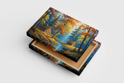 two huts forest view at sunset model 2, view, art, kanvas tablo