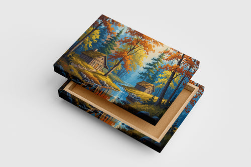 two huts forest view at sunset model 2, view, art, kanvas tablo