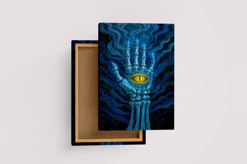 ai creation, the eye sign on the skeleton hand, art, kanvas tablo