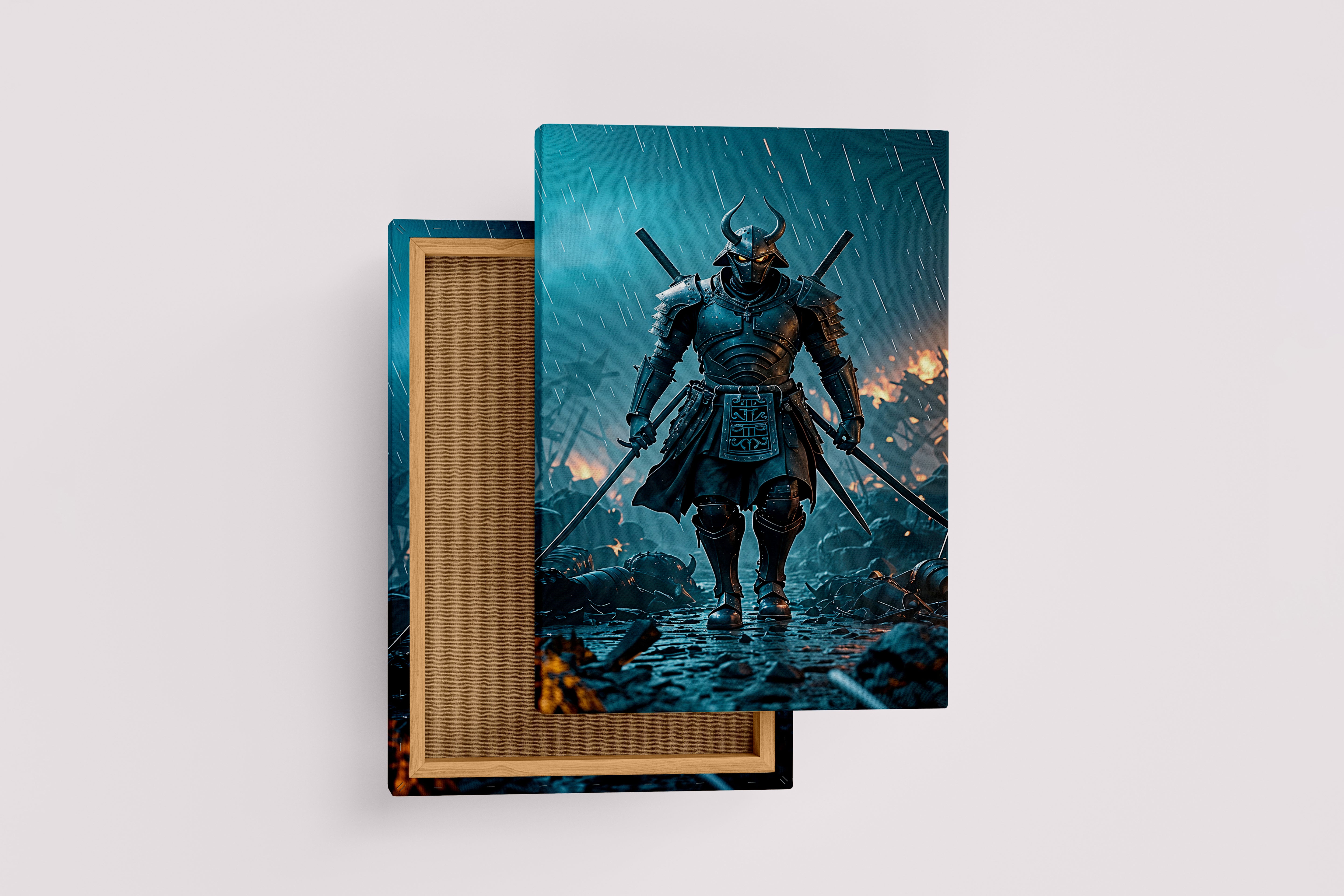 ai creation, the winner of the war, the samurai with shining eyes, ai art, art, kanvas tablo