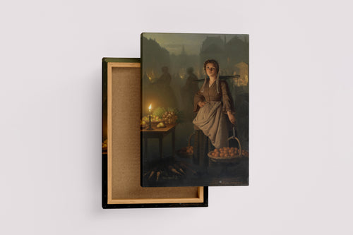 Petrus van Schendel Gece Pazarı Meyve Satıcısı Kanvas Tablo