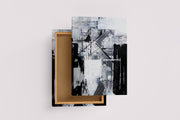 a monochromatic abstract painting featuring bold black and white shapes with heavy textures, abstract, art, kanvas tablo
