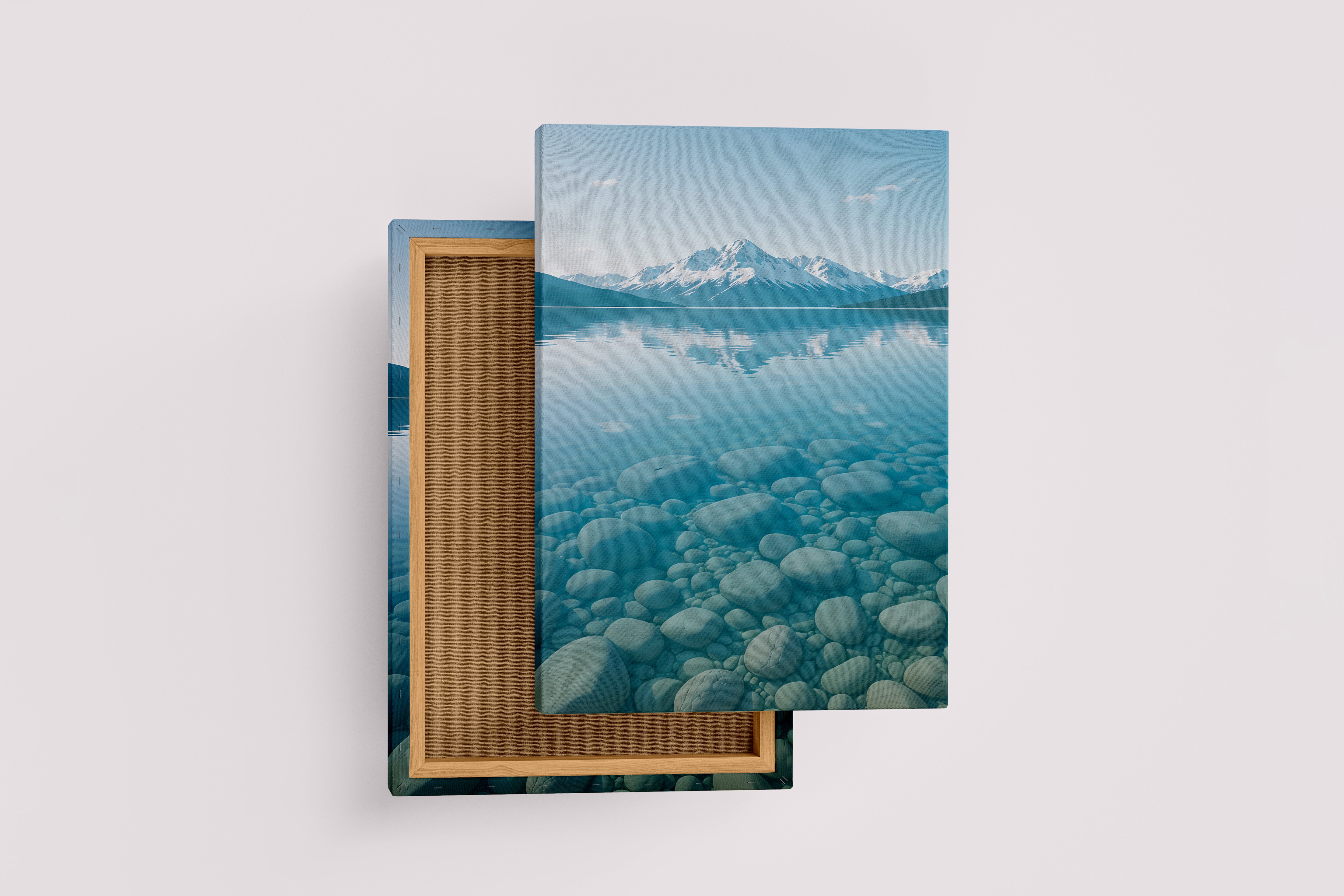 ai creation, mountain view across the river, frozen themed, ai art, art, kanvas tablo