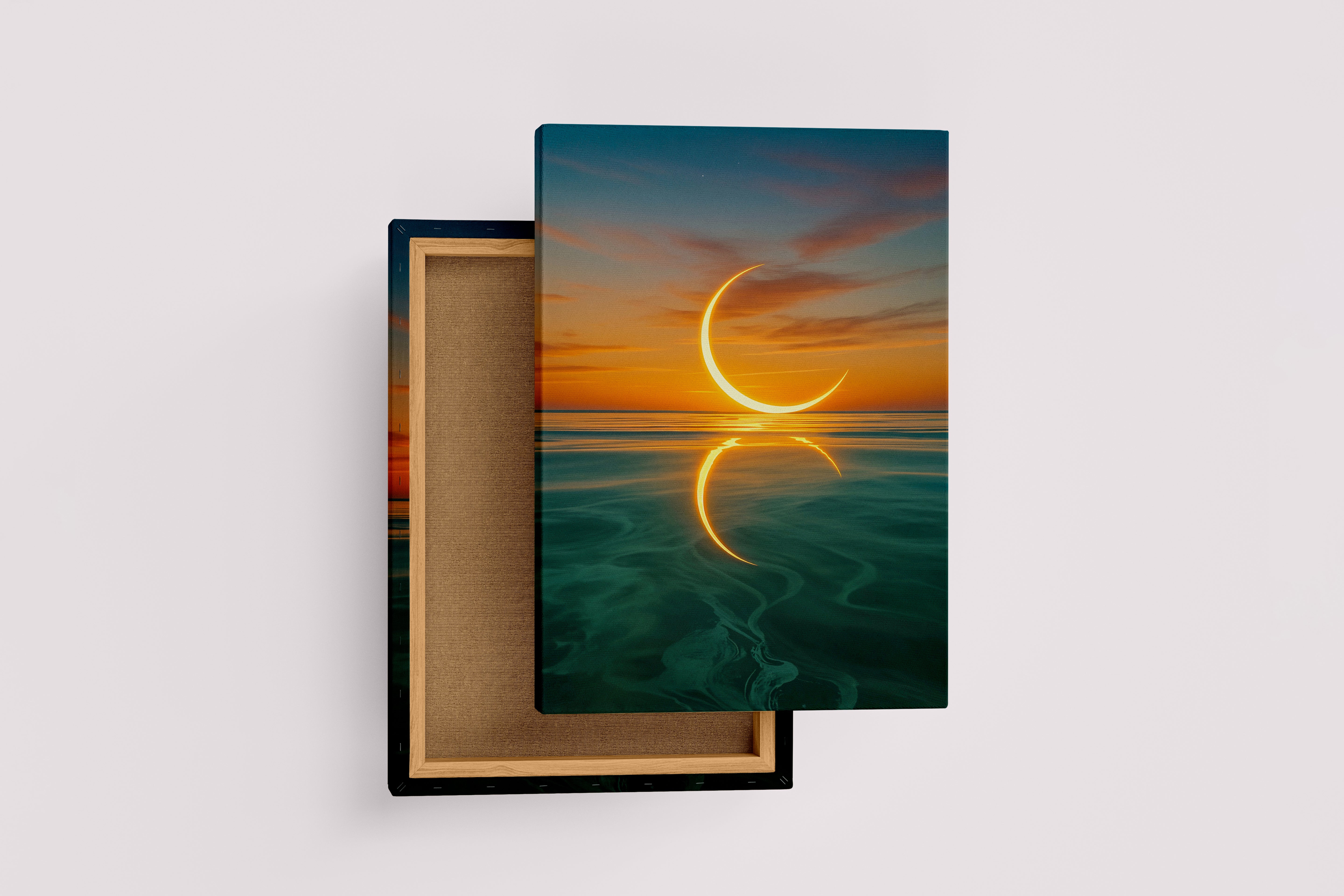 ai creation, the moon reflected in the sea at sunset, ai art, art, kanvas tablo