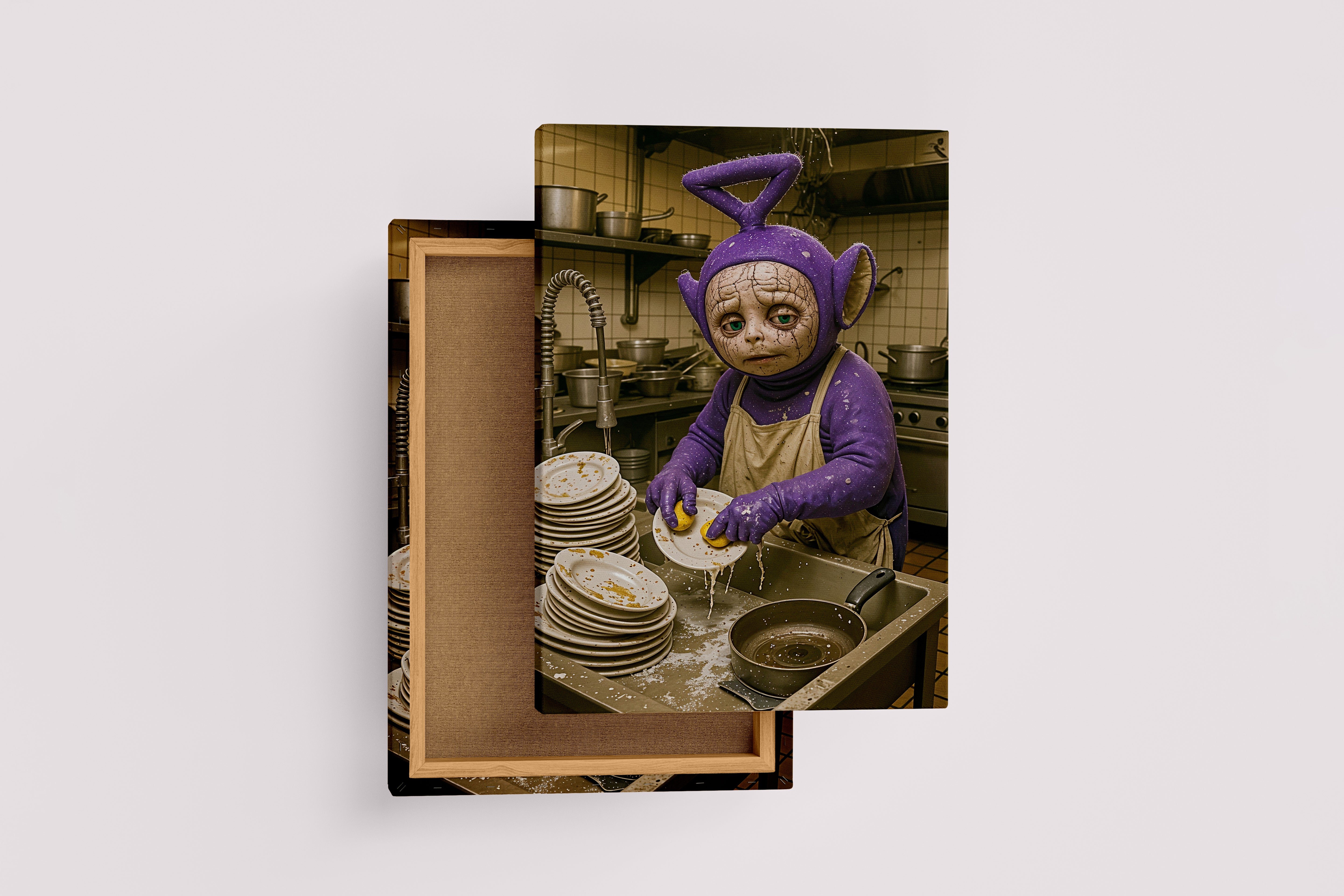 ai creation, dishwashing teletubbies model 1, ai art, art, kanvas tablo