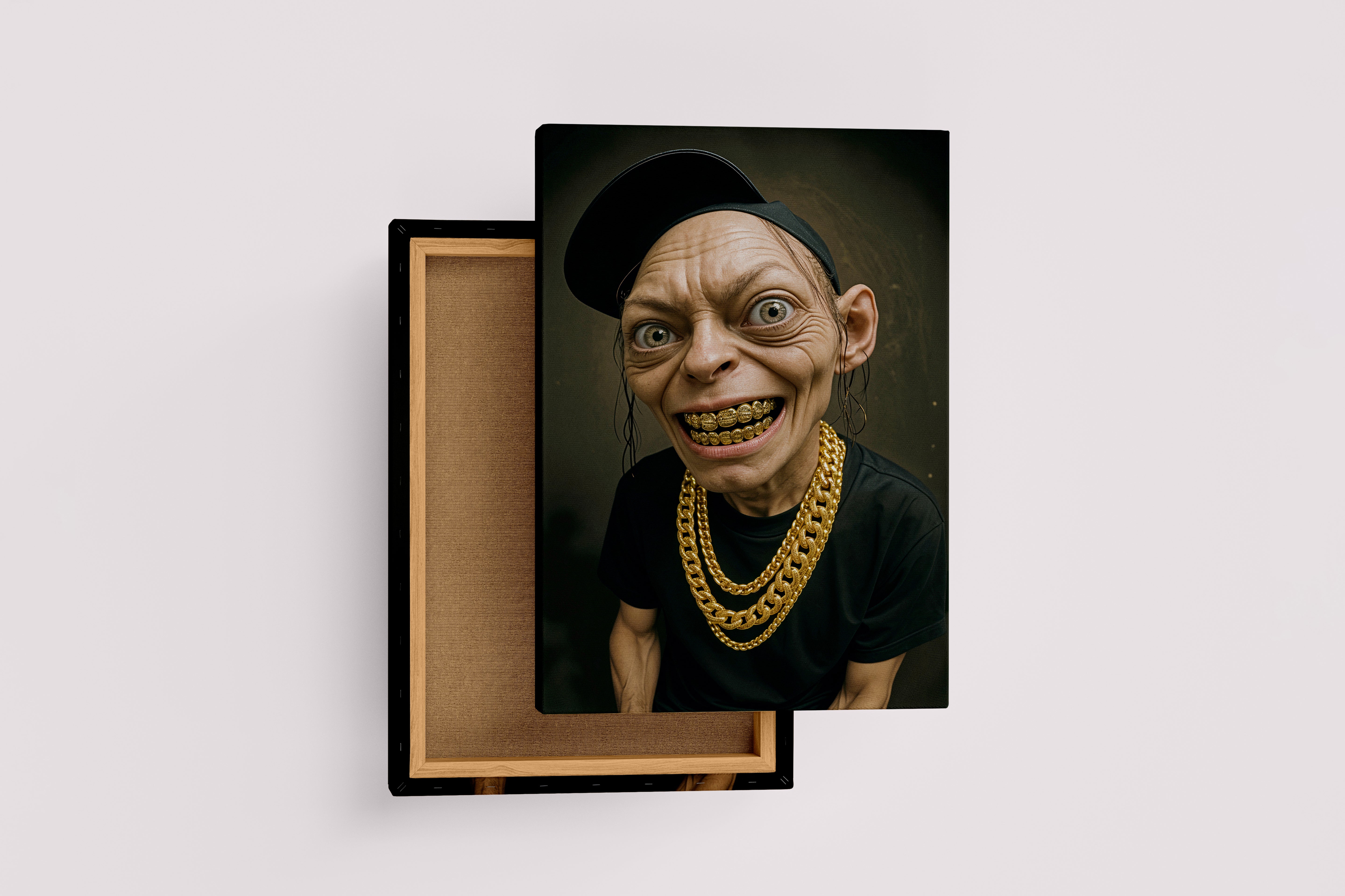 ai creation, psycho gollum and his necklaces, art, kanvas tablo