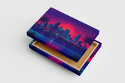 ai creation, sunset in a retrowave and cyberpunk looking city, ai art, art, kanvas tablo