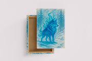 ai creation, blue fire themed wolf, ai art, art, kanvas tablo