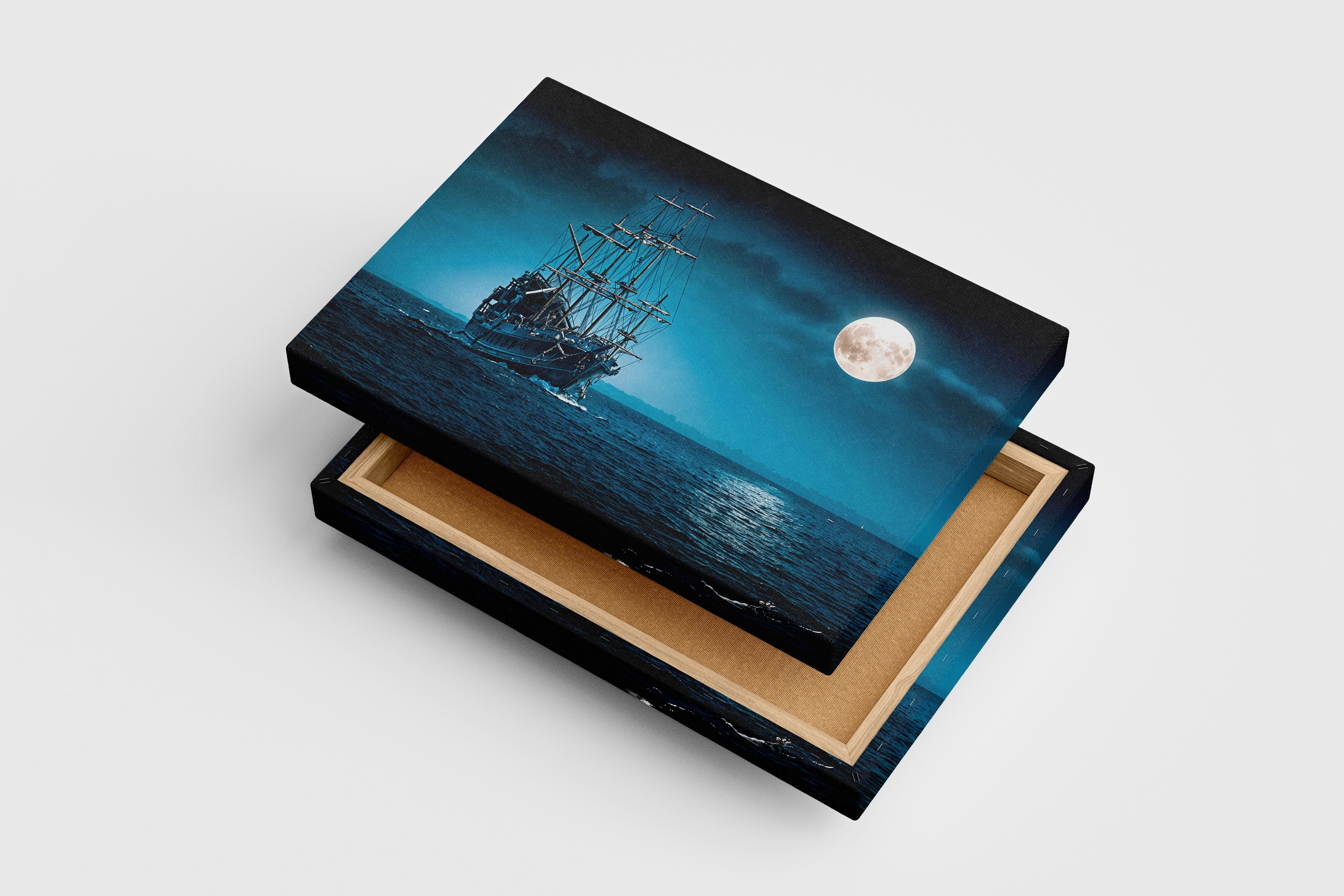 ai creation, a majestic ship sailing in the moonlight, ai art, art, kanvas tablo