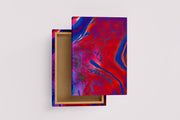 a vibrant and intense abstract fluid art painting with swirls of red and blue, abstract, art, kanvas tablo