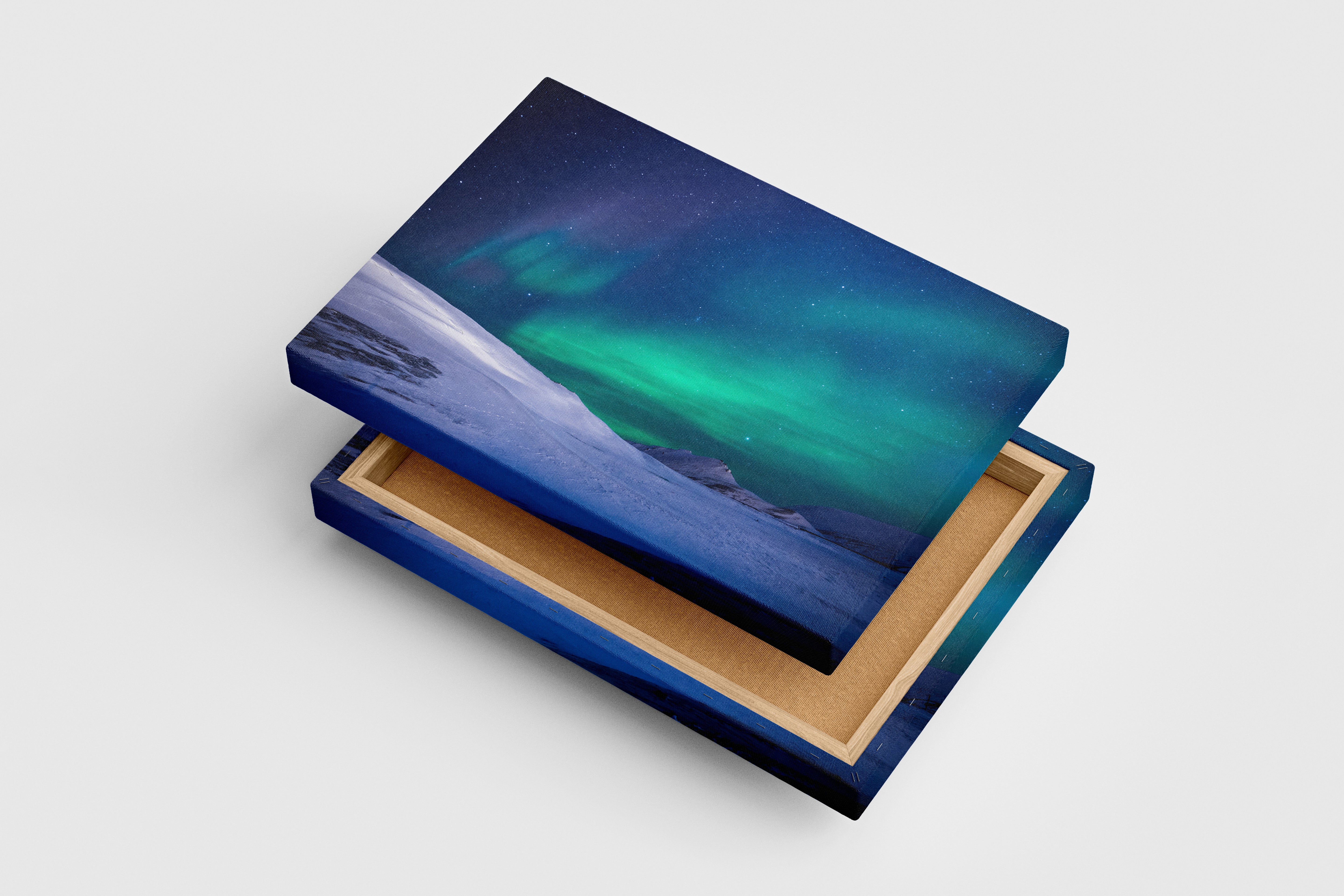 a beautiful green and blue aurora over a vast, snowy arctic landscape, view, art, kanvas tablo