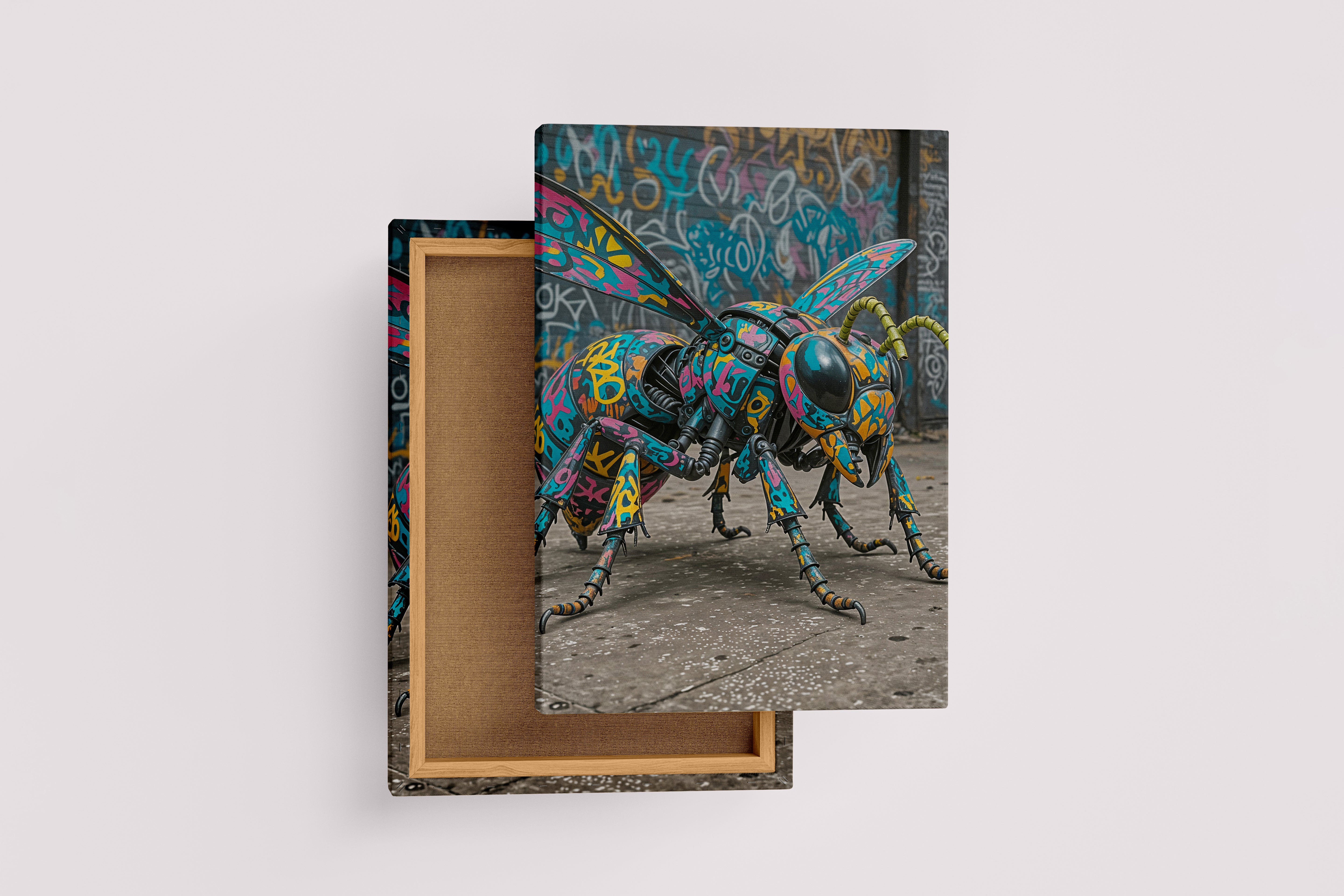 ai creation, multicolored insect with graffiti motif, ai art, art, kanvas tablo