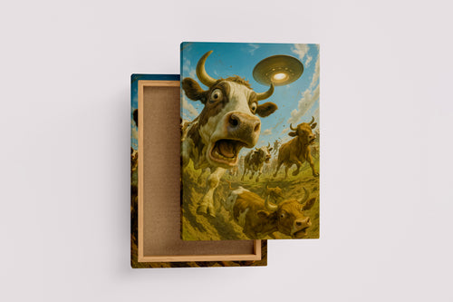 ai creation, cows escaping alien attack, ai art, art, kanvas tablo