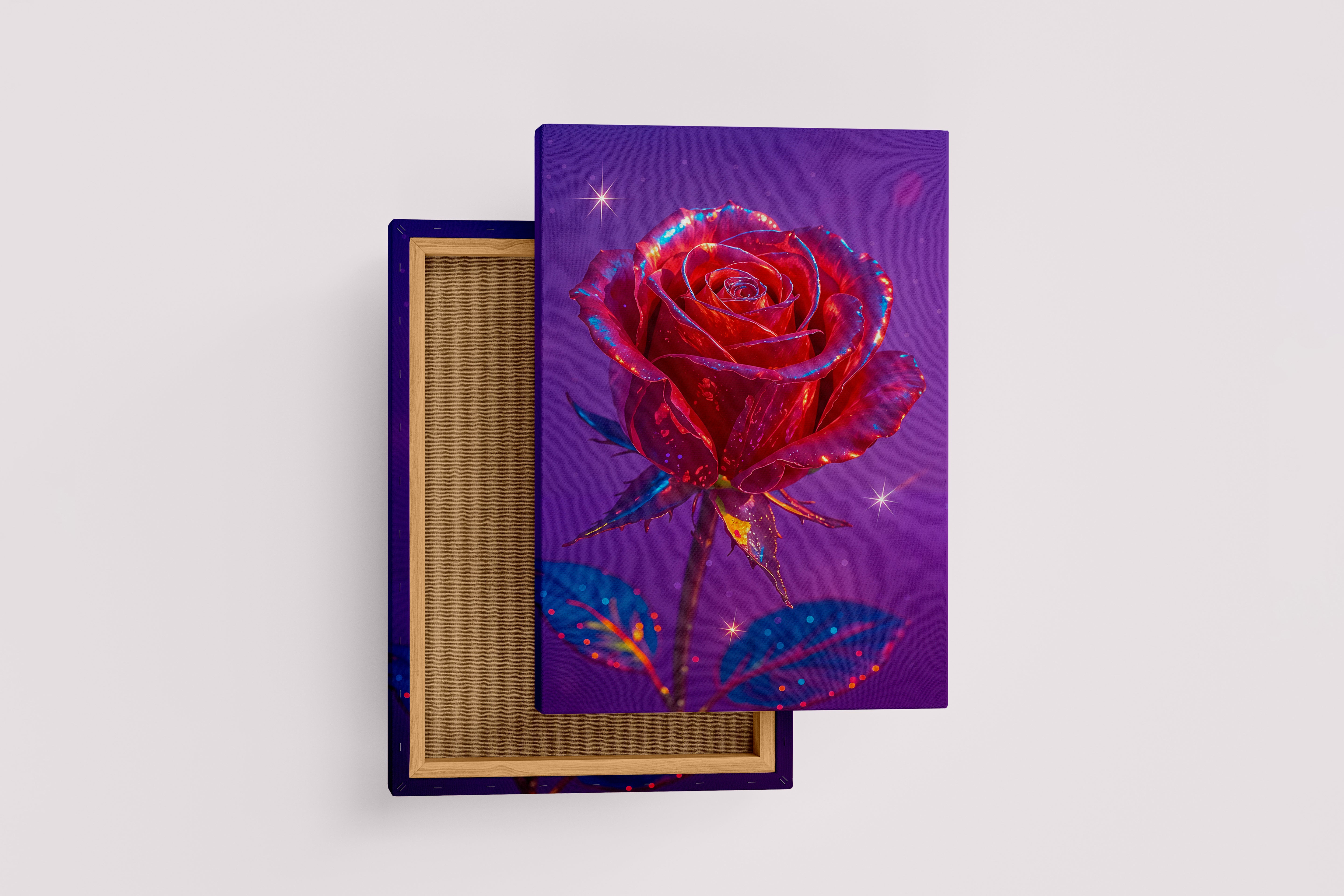 ai creation, red magnificent rose in purple theme, ai art, art, kanvas tablo