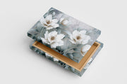 a 3d render of elegant white flowers on a grey textured painterly background, flower motif, art, kanvas tablo