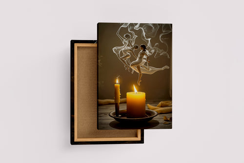 ai creation, women dancing with the smoke of burning candles, ai art, art, kanvas tablo