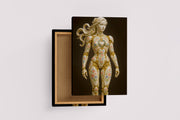 ai creation, an ornate rococo automaton of porcelain and gold, painted with delicate flowers, ai art, art, kanvas tablo