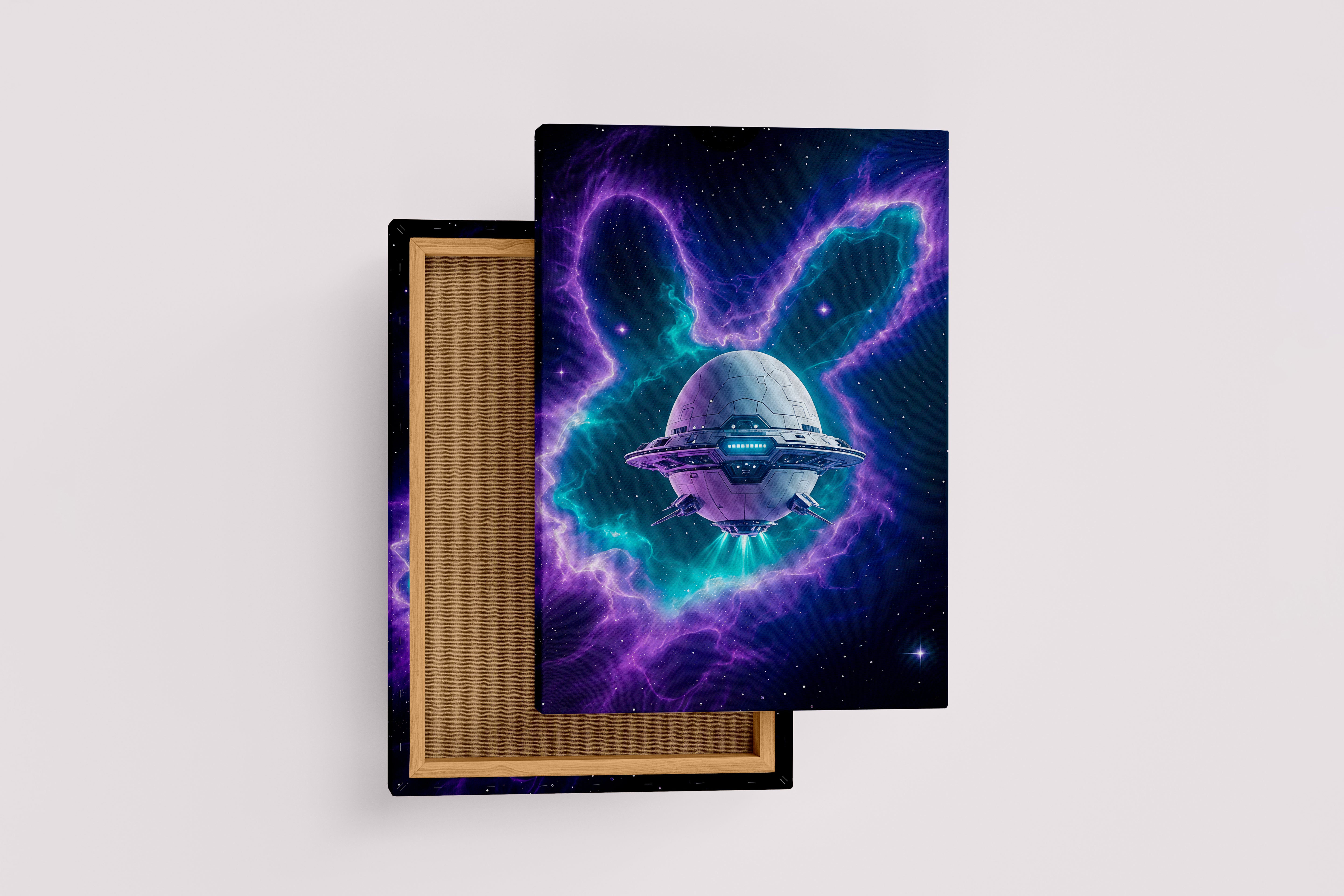 ai creation, rabbit and ship in space, ai art, art, kanvas tablo