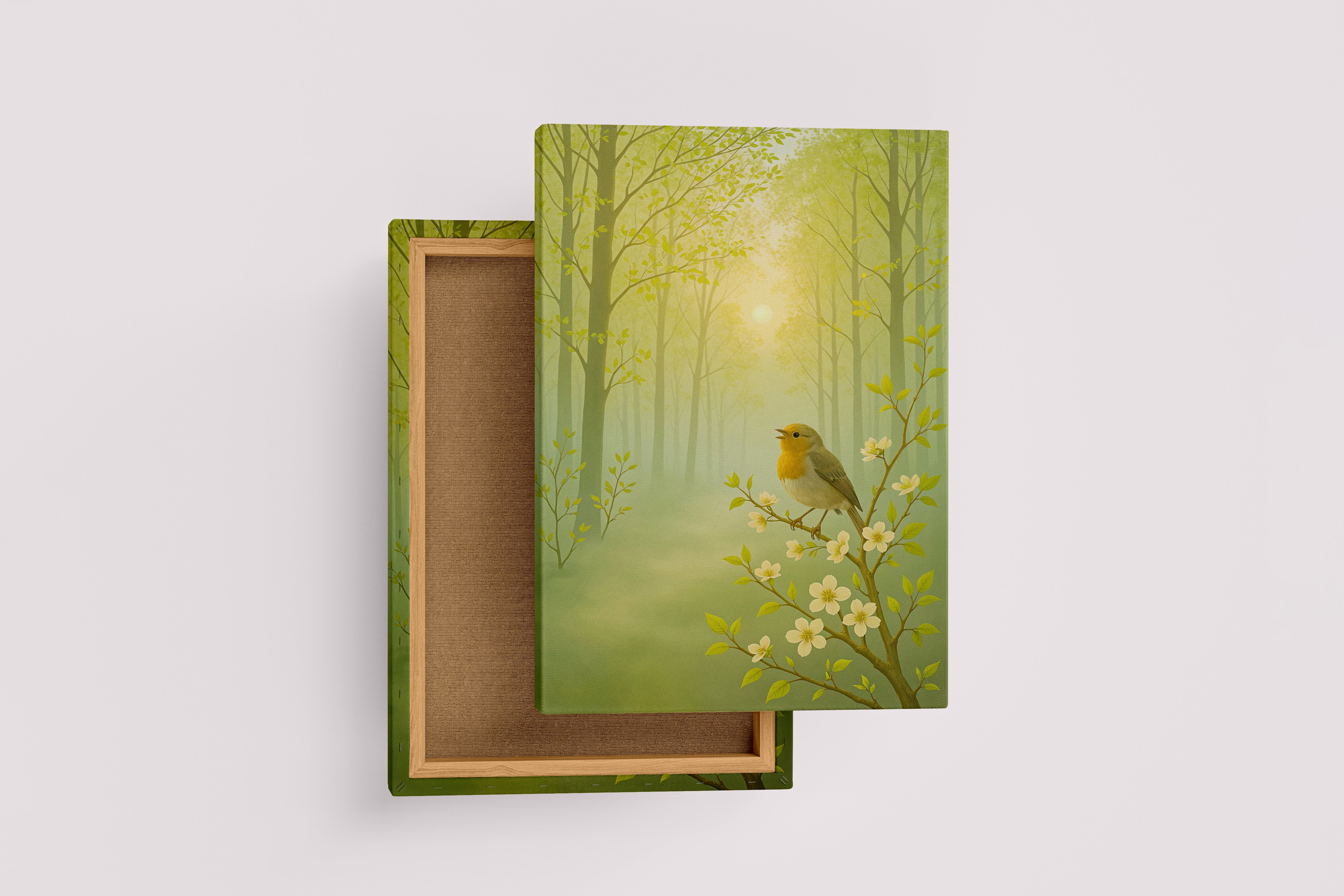 ai creation, hummingbird with flowers in the forest, ai art, art, kanvas tablo