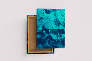 a close-up of a heavily textured abstract painting in vibrant shades of deep turquoise, abstract, art, kanvas tablo