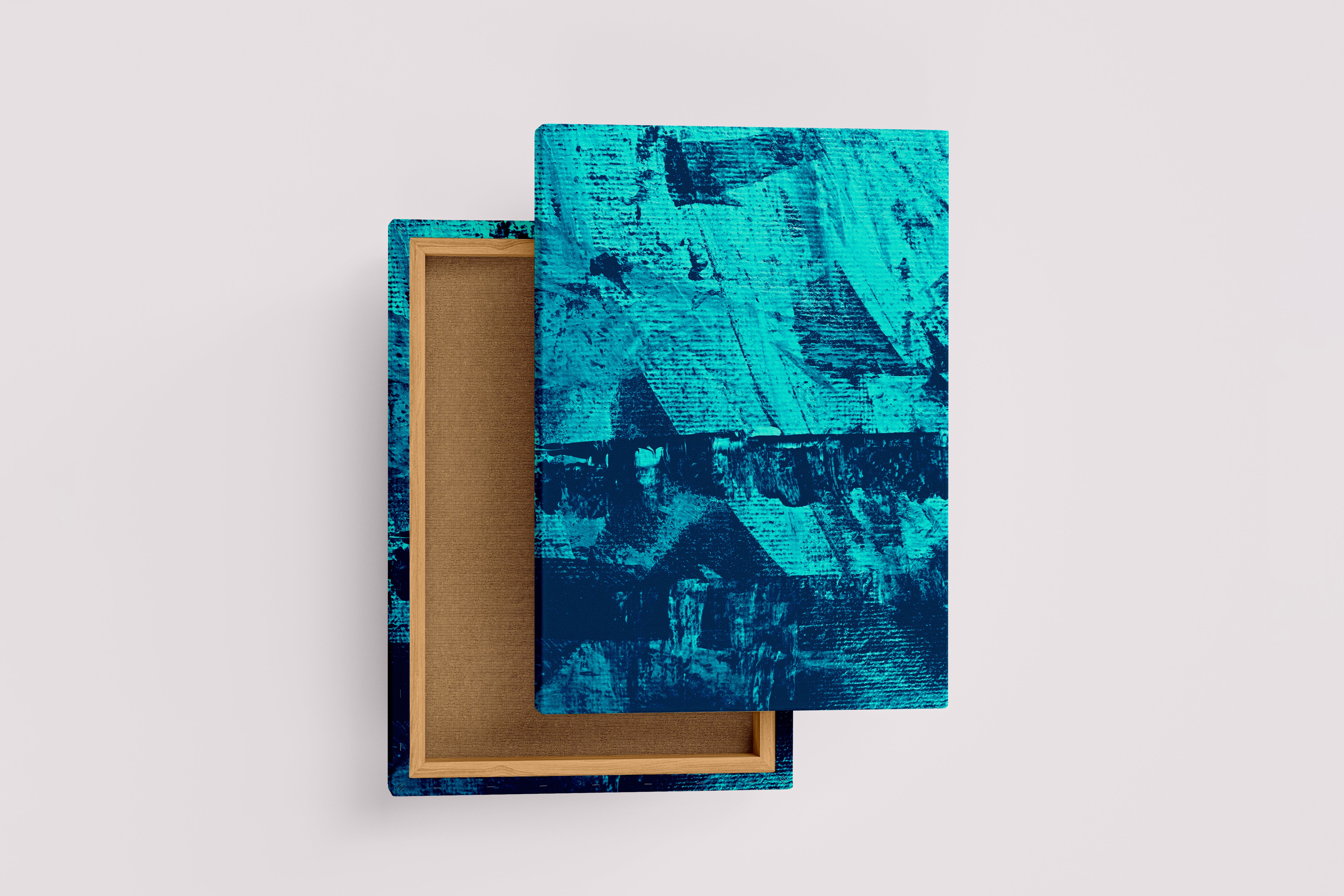 a close-up of a heavily textured abstract painting in vibrant shades of deep turquoise, abstract, art, kanvas tablo
